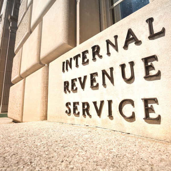 Internal Revenue Service building sign close up